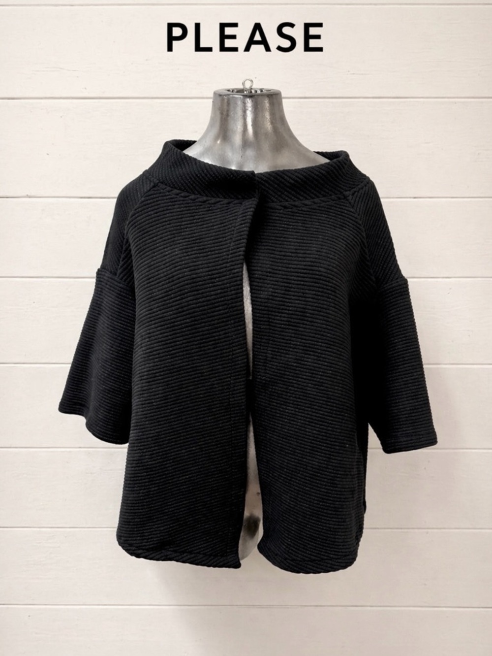 PLEASE Black Ribbed Open Cardigan – Size M